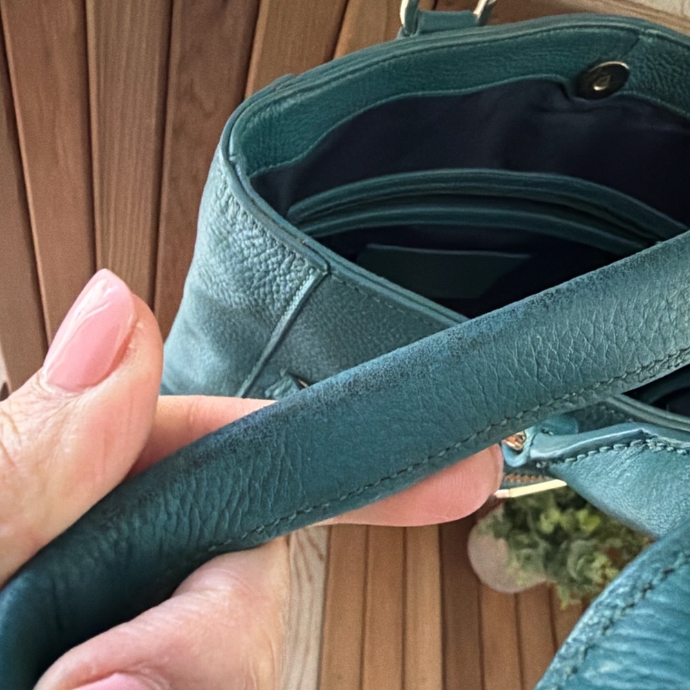 Cole Haan Teal Pebbled Leather Tote Structured Work Bag - Picture 5 of 8